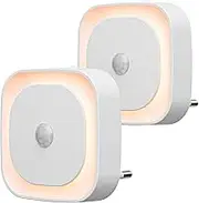 YUNLEX 2 x Electric Night Light with Motion Sensor, 3 Sensor Modes, Adjustable Brightness, for Children, Bathroom, Bedroom, Hallway, Kitchen, Amber