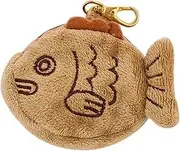[Opemg] 1 x Brown Cute Plush Coin Purse Keychain Mini Wrist Bag Japanese Creative Adjustable Soft Taiyaki Coin Pendant with Zipper Plush Bag for Girls Women