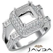 Halo Pave Princess Semi Mount Diamond Engagement Filigree Ring Platinum 1.75Ctw