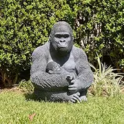 [Northcote Pottery] Gorilla Sitting with Baby Resin Statue, 33 x 31 x 40 cm