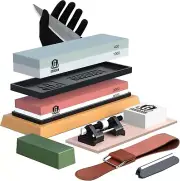 Complete Knife Sharpening Stone Kit - Dual Grit Whetstone with Gloves & Guide