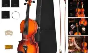 Violin For Beginners, CVN-300 Solidwood Ebony Fitted Violin with Strings,