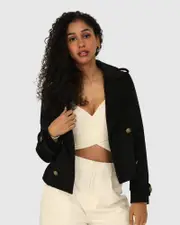 [Belle & Bloom] Better Off Wool Blend Military Peacoat - Black