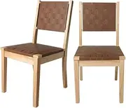 [Levede] Beech Dining Chairs – PU Woven Leather, Kitchen Set, Table Chair, Lounge Room, Midcentury, Modern, Tan x 2