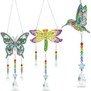 Jetec 3 Pieces Painting Suncatcher Wind Chime Double Sided Crystal Gem Paint