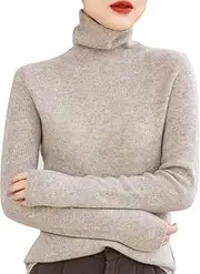 [Generic] Soft Sweaters for Women Pullover Turtle Neck Stretchy Long Sleeve Casual Knitted Womens Fall Sweater