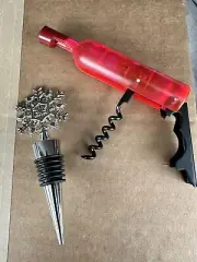 Red Wine Bottle Corkscrew And Snowflake Wine Stopper Set