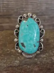 Navajo Sterling Silver Turquoise Adjustable Ring Size 11 to 12 - Cleveland