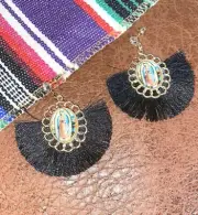Our Lady Of Guadalupe Earring Set Black Fringe Virgin Mary