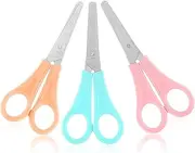 WLLHYF 3 Pack 5" Safety Scissors Blunt Tip Stainless Steel Comfort Soft Grip School Classroom Small Scissors Assorted Colors for Art Supplies Student Cutting Paper (Pink/Orange/Blue)