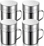 Romooa 4 Pieces Stainless Steel Dredges Bulk Spice Shaker Seasoning Pepper Bottles with Handles and Lids Powder Sugar Shaker Duster for Cooking Kitchen Baking Candy Spice Powder Sugar Popcorn(Middle)
