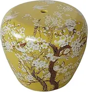 Ceramic Drum Table Decorative Garden stools, Decorative Ceramic Garden Stool, Glazed Hand-Painted Flower and Bird Shoe Changing Stool Drum Stool, Suitable for Outdoor Garden, Living Room, Terrace(YEL