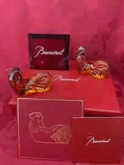 NIB FLAWLESS Stunning BACCARAT France Glass ROOSTER Crystal Pair CHOPSTICK RESTS