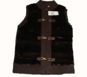MICHAEL KORS Chocolate Faux Fur Knit Subtle Stripe Vest Gold Buckles MSRP $275