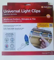 100 Clips/Universal Light Clips Works on Gutters, Shingles, Tile/White