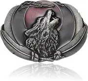 KOORASY Western Belt Buckle for Men Women, Wolf Howl Belt Buckle with Luna Moon Belt Buckle Halloween Christmas