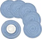 15 Inch Round Placemats Set of 6, Round Braided Place Mats for Dining Table Heat Insulation Cotton Kitcehn Table Mats(Blue)