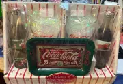 1996 Coca-Cola Christmas Coke Collectible Set (2 Bottles & Glasses, & Tray)