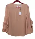 Calvin Klein woman chiffon blouse size: S Color:Peach Pink rufffled-sleeve lined