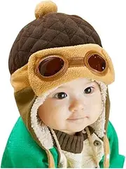 [XYX] Crochet Earflap Pilot Hats Rabbit Ears Beanie Cap Winter Warm Knit Caps for Toddlers Baby Girls and Boys, Coffee, Medium