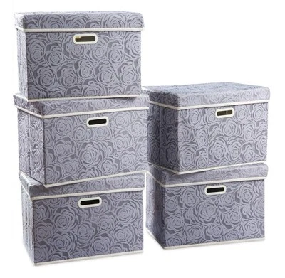 5 Pack Larger Collapsible Storage Boxes with Lids Fabric Decorative
