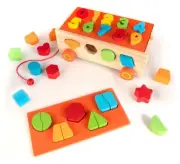 Matching Wooden Colored Geometric Shape Sorting Cube Montessori Wooden Toys Kids