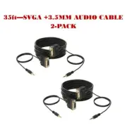 2-Pack - 35FT SVGA M/M + 3.5mm Aux Audio Cable Jack for Monitor PC Projector TV