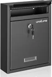 Wall Mount Mailbox - Locking Large Mailbox with Key Lock, Safe Key Drop Box, Ste