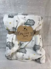NEW Adirondack Elephant Stars Moon White Baby Blanket My Cozy Unisex Lovey Gray