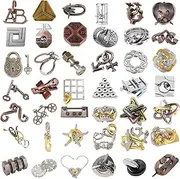 42Pcs/Set All-in-one Brain Teaser Metal Puzzle Sets 3D Unlock Interlocking Puzzle Metal Knot Puzzle Mind Switch Games Adults Educational Toy Gift Stop Addicted to Mobilephone