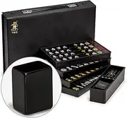 Yellow Mountain Imports Japanese Riichi Mahjong Set - Black Standard Size Tiles and Vinyl Case - with East Wind Tile, Set of Betting Sticks, & Dice