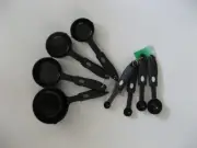 Set of Four Measuring Cups and Spoons. Heavy Black Plastic. New.