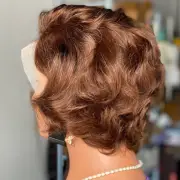 13x4 Lace frontal Human Hair Brown Wavy Pixie Cut Wig for Women Pre Plucked