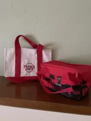 Trader Joe’s Canvas RED Mini Tote Bag And Mini Cooler Bag Reusable New with Tag