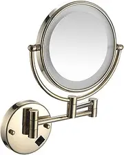 Rechargeable Wall Mounted Lighted Makeup Mirror, Makeup Mirror Wall Mount Lighted with 3X/5X/7X/10X Magnification,7X,Zirconium Gold