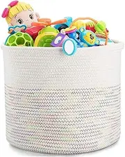 Large Woven Storage Laundry Basket 33 * 50cm Cotton Rope Organizer for Blanket Toys Towels Baby Nursery Hamper Bin with Handle