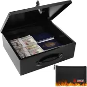 Fireproof Document Box with Key Lock & Fireproof Money Bag,Safe Storage Box for