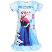 Kids Girls Frozen Princess Dress Elsa Anna Summer Pajamas Nightdress -NMAOV Light Blue 5-6 Years