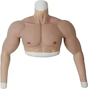 Male Chest Silicone Muscle Suit Realistic Fake Muscle Half Body Suit with Floating Point Design for Cosplay Halloween Props,Dark