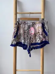 Peter Alexander Shorts Size XL 16 BNWT Fringed Paisley Boho Pink White Blue Navy
