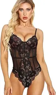 [JINZIJINYU] Sexy Bodysuit Crotchless Sexy Suspender Lace See Through Underwear Home Clothes Slim Sexy Pajamas