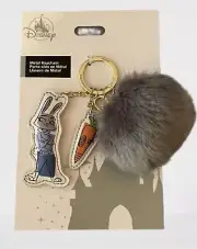 NEW Disney Parks Zootopia Grey Fuzzy Pom Pom Carrot & Judy Hopps Keychain