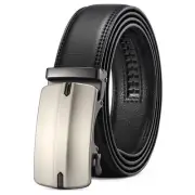 Men's Leather Belt Automatic Ratchet Buckle Slide Belt for Dress Casual Trim ...