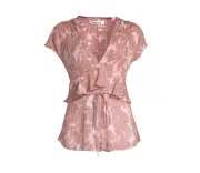 NWT DVF Millie Metallic Blouse Top Shirt Womens XS Pink Mauve V-Neck Chiffon NEW