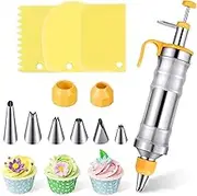 YIK TUNG Professional Stainless Steel Icing Syringe Set, Cake Syringe, Cake Accessories with 6 Piping Nozzles Stainless Steel for Cupcakes, Cake Decorating, Cakes