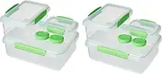 [Sistema] 82003 Klip IT Food Storage Containers, 6 Plastic Food Containers with Lids, 4 Dressing to Go Pots, BPA-Free, 10 Freezer/Fridge/Pantry Containers, Green/Clear