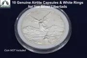 10 Genuine Airtite Coin Capsules with WHITE Rings for 1oz Silver Libertads