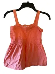 New Gap Kids Neon Coral Peach Floral Elastic Smocked Top Girls Size XL 12