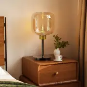 Metal Table Lamp with Glass Shade Bedside Desk Warm Light Energy Saving E27 Bulb