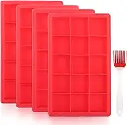 ZOFUN 4 Pcs Silicone Brownie Tin, 235 x 145 x 25 mm Brownie Baking Tins with 15 Grids & Silicone Scraper, Silicone Mini Loaf Tins for Brownie, Cheesecake, Mini Cake, Chocolate Bar